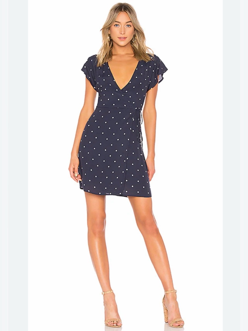 Rails Brenna Navy Polka Dot Wrap Dress Medium Chiffon Mini Revolve Size Medium